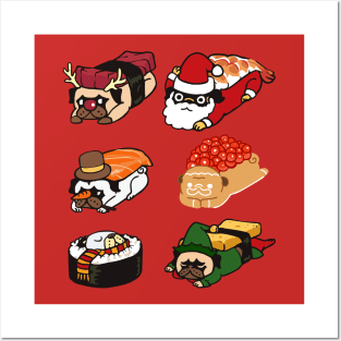 Sushi Pug Christmas Posters and Art